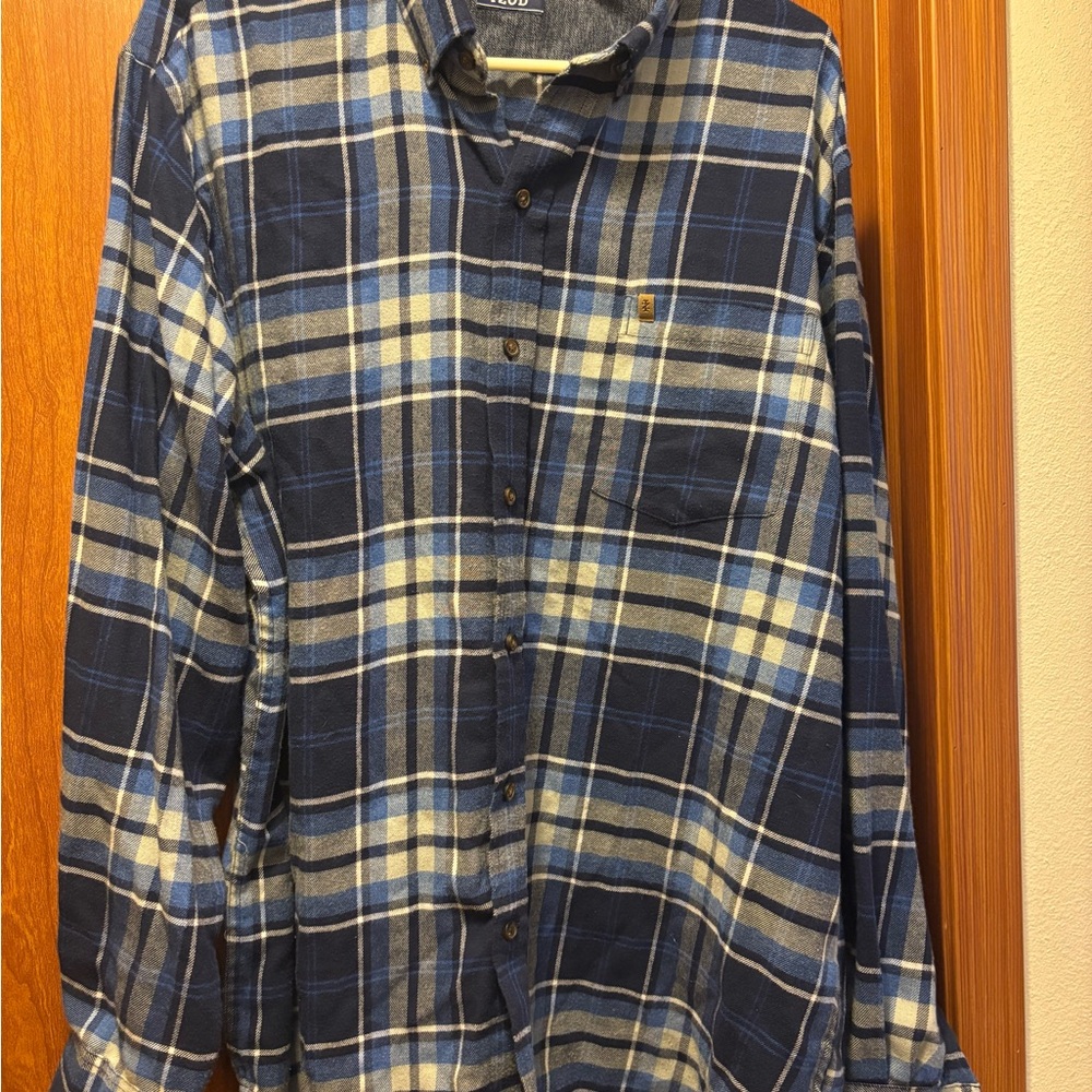 Izod Navy and Light Blue Plaid Button-Down Shirt